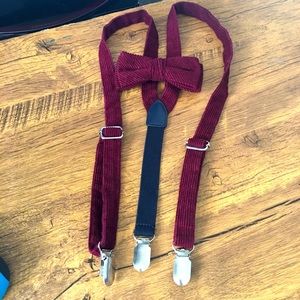 Boys Burgundy Suspenders & Matching Bow-Tie
